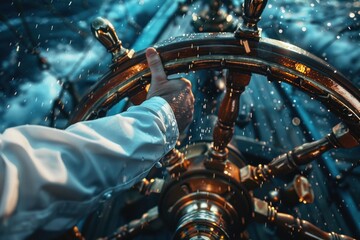Poster - Close up of a hand gripping a steering wheel, useful for automotive and transportation concepts