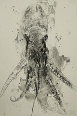 Poster - Detailed black and white illustration of an octopus. Suitable for educational materials