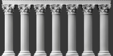 Poster - A row of columns with a clock on top. Suitable for architectural and time-related concepts