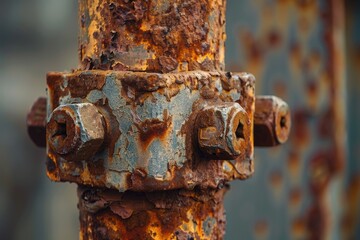 Poster - A rusted fire hydrant on a rusty pole. Ideal for industrial and urban themes