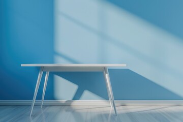 Poster - Simple white table against blue wall, perfect for interior design projects