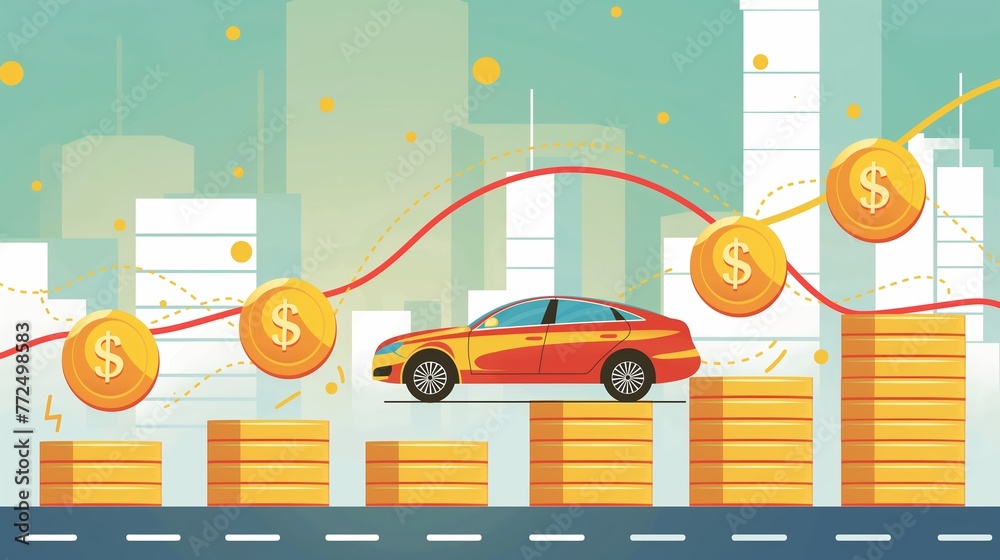 Car Rising Inv Inflation and increasing car payments concept illustration. A rising ...