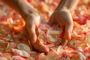 Wall Mural - a person's hands reaching out to touch delicate flower petals