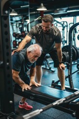 Poster - Two men exercising in a fitness center, suitable for health and fitness concept