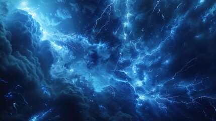 Poster - Dramatic image of lightning striking through dark clouds. Perfect for weather-related designs
