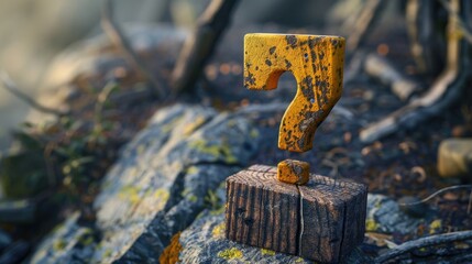 Poster - A piece of wood with a question mark symbol. Can be used for educational or business concepts