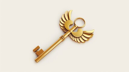 Poster - A unique golden key with wings, perfect for concepts of success and freedom