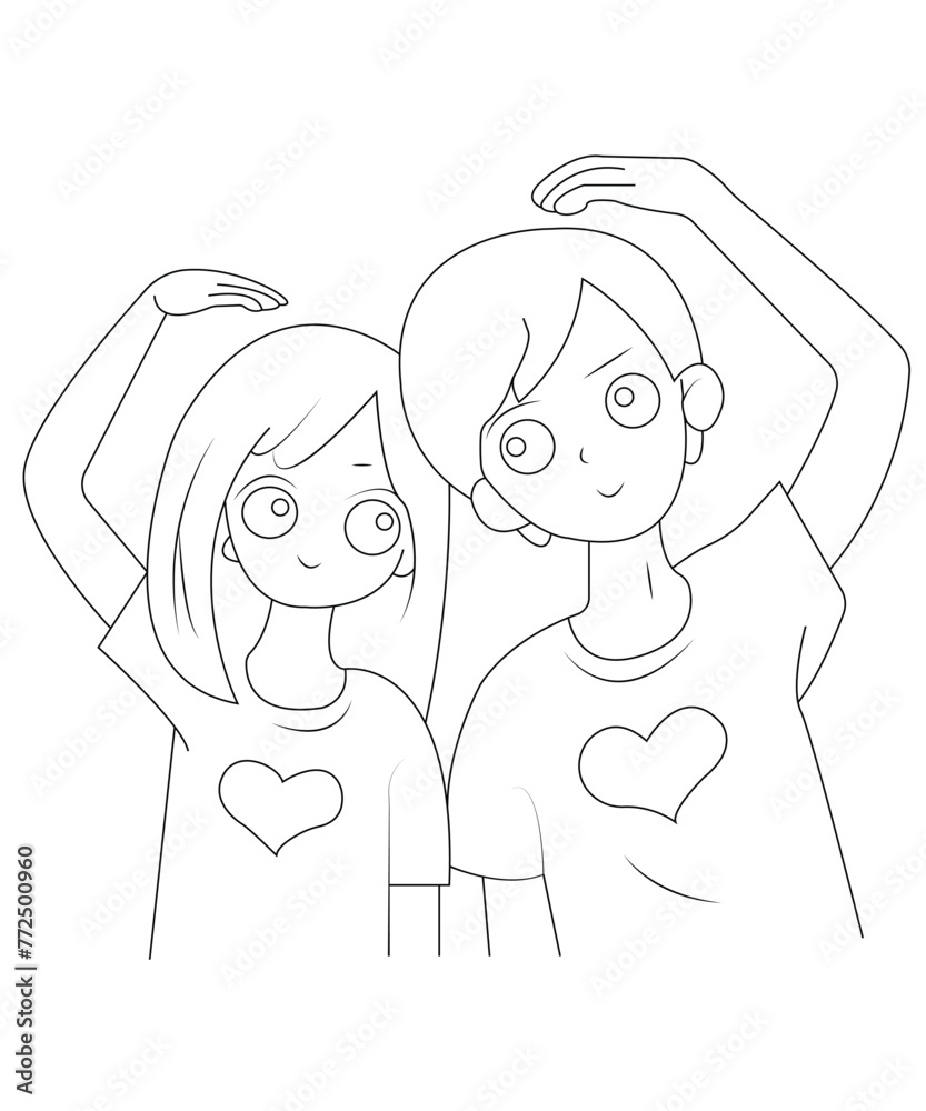 Valentine coloring page for kids Stock Vector | Adobe Stock