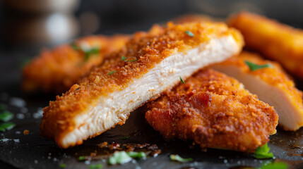 Wall Mural - close shoot of perfect chicken breast schnitzel with perfect brown cover