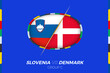 Slovenia vs Denmark football match icon for European football Tournament 2024, versus icon on group stage.