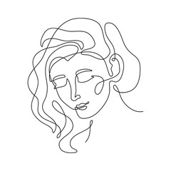 Sticker - One Black Thin Line Face Sign on a White. Vector illustration of Woman Face Continuous Line Drawing