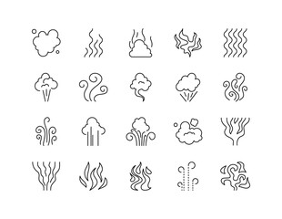 Poster - smoke sign black thin line icon set include of clouds of different shapes. vector illustration of ic