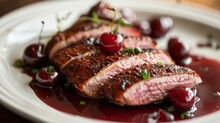 Pan-seared duck breast with a cherry sauce