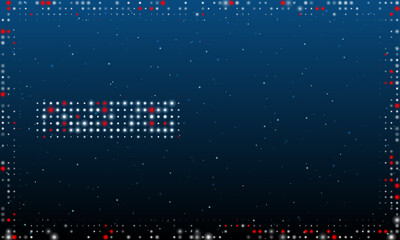Poster - On the left is the minus symbol filled with white dots. Pointillism style. Abstract futuristic frame of dots and circles. Some dots is red. Vector illustration on blue background with stars