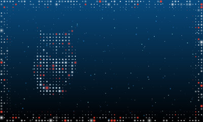 Poster - On the left is the owl symbol filled with white dots. Pointillism style. Abstract futuristic frame of dots and circles. Some dots is red. Vector illustration on blue background with stars
