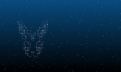 Poster - On the left is the hare's head symbol filled with white dots. Background pattern from dots and circles of different shades. Vector illustration on blue background with stars
