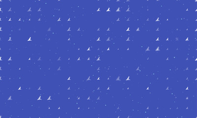 Poster - Seamless background pattern of evenly spaced white fox symbols of different sizes and opacity. Vector illustration on indigo background with stars