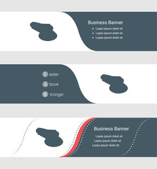 Poster - Set of blue grey banner, horizontal business banner templates. Banners with template for text and sanding machine symbol. Classic and modern style. Vector illustration on grey background