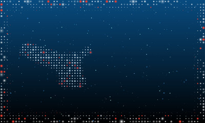 Poster - On the left is the angle grinder symbol filled with white dots. Pointillism style. Abstract futuristic frame of dots and circles. Some dots is red. Vector illustration on blue background with stars