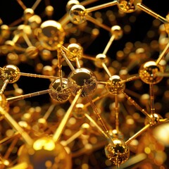 Golden Science - Abstract Molecular Structure of Gold Symbol with Digital Graphic Technology