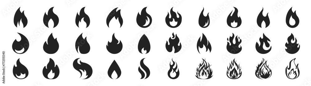 Fire icon collection. Fire flame symbol. Red hot fire, flame heat or spicy food symbol flat vector icon for apps and websites