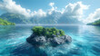 A lush tropical island with a cascading waterfall nestled in the mountains rests amidst a turquoise sea. generative ai