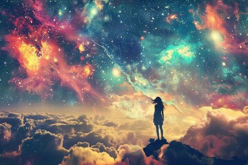 Wall Mural - Meditative pose overlooking a breathtaking landscape, capturing the focus and clarity needed to achieve your dream life through the Law of Attraction