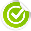 Green sticker with approve tick symbol