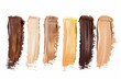 A brown cosmetic foundation texture swatch is displayed on a white background, showcasing its smooth, creamy consistency