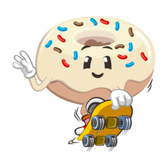 Wall Mural - cute donut mascot character vector illustration jumping with a skateboard
