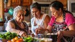 © romanets_v - latin grandmother and granddaughter, daughter cooking mexican food at home, three generations of women