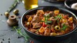 The traditional stew made with beef tripe and served with olives is called Callos a la Madrilena in Spain.