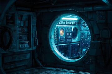 Poster - A spaceship cockpit with a view of the outside