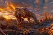 A majestic leopard with its mouth agape in a fierce roar