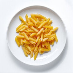 Wall Mural - Pasta cooked on a white plate on a white background, pasta with vegetables, pasta with cheese.