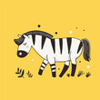 Cute zebra walking on the lawn, vector illustration