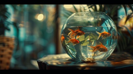 Poster - Aquarium with fish in cozy room interior. Background concept