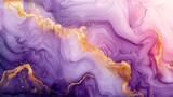 Fototapeta Lawenda - purple watercolor background with Golden shiny and Liquid marble texture