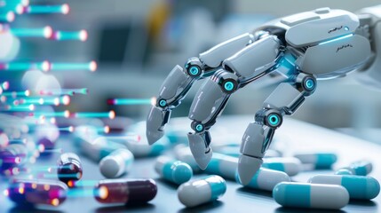Aufkleber - Robotic Hand Reaching for Pills on Table
