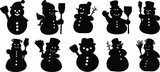 Fototapeta Pokój dzieciecy - Snowman icon in flat set. isolated on transparent background. cute snowman in various design with hat, tea cup, scarf and Christmas winter funny snow game, Cartoon object vector for apps and websit