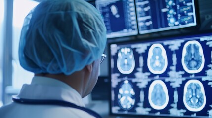 Fototapete - Doctor Examining X-Ray Images on Computer Screen