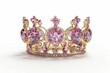 Luxurious royal gold crown adorned with sparkling pink diamonds, isolated on white background, 3D illustration