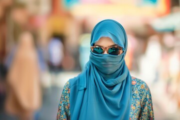 Wall Mural - beautiful young muslim girl in hijab and stylish sunglasses