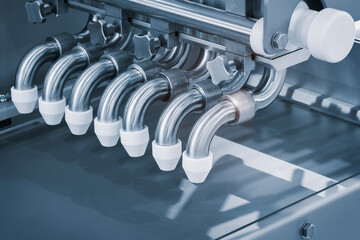 Poster - industrial production of bakery products on an assembly line - technology and machinery in the food factory