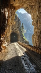 Wall Mural -  a tunnel within a mountain, illustration made with generative AI