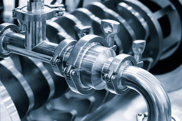 Poster - Stainless steel pipes in food or pharmaceutical or chemical industrial factory, industrial concept background