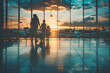 © Gonzalo - Family at airport travelling with young child walking to departure gate. Family vacation and holidays concept with silhouette of parents and kid. Travel lifestyle banner or background for air travel