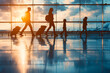 © Gonzalo - Family at airport travelling with young child walking to departure gate. Family vacation and holidays concept with silhouette of parents and kid. Travel lifestyle banner or background for air travel