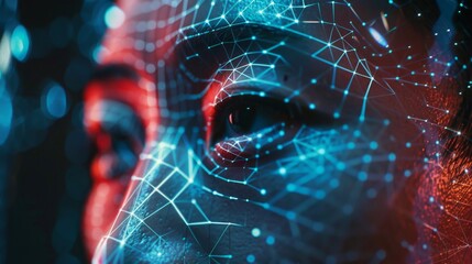 Leinwandbilder - Close-Up View of Futuristic Robot Face With Glowing Red Eye