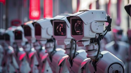 Poster - Row of Pink and White Robots Standing